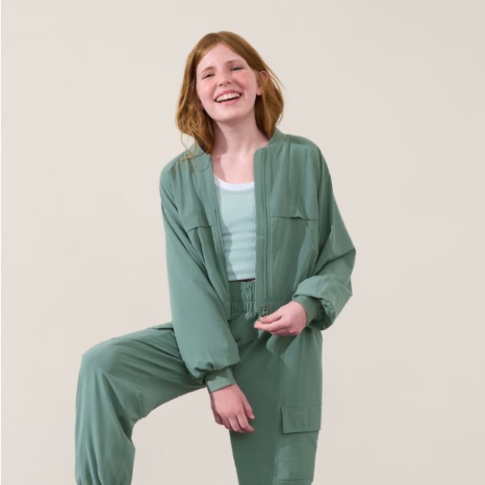 Athleta Girl Good Days Bomber Jacket in Oxidized Green